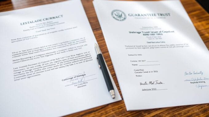 Costa Rican legal documents showing mortgage and guarantee trust contracts