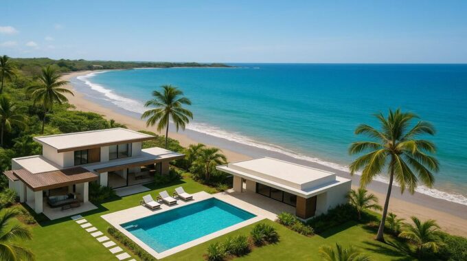 Luxury Costa Rican beachfront property with ocean view and modern architecture representing high-value asset for short-term gap equity loan collateral