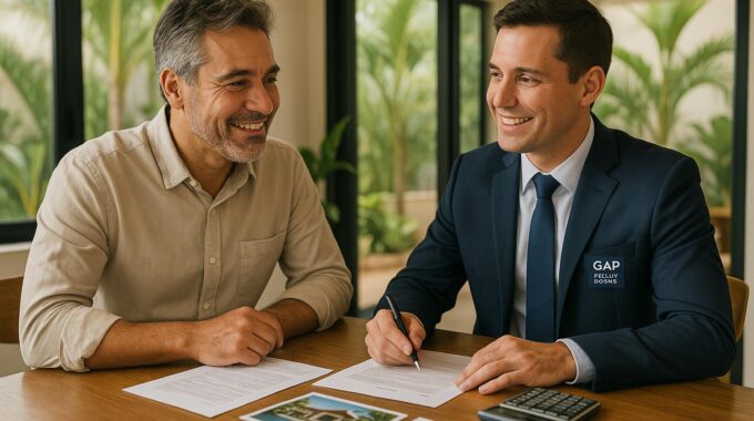 A Costa Rican homeowner discussing private equity loan options with a GAP Equity Loans professional.